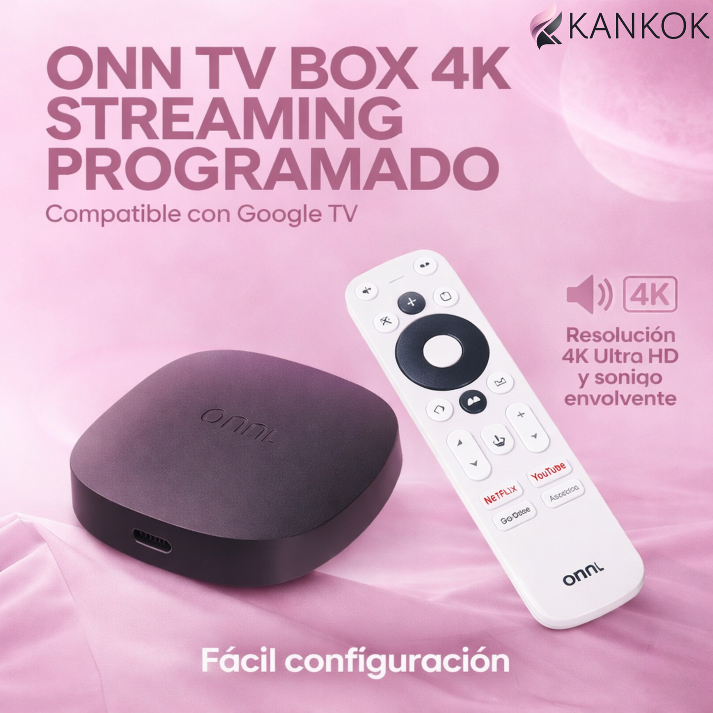 TV Box Onn 4K Android TV con Control por Voz y Asistente de Google